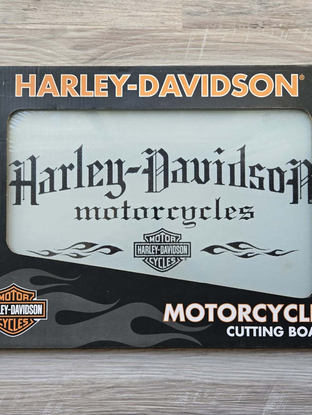 NIB Harley-Davidson Black and Orange Branded Tempered Glass Cutting Board